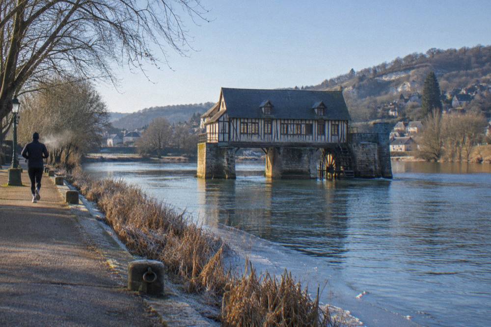 The old wooden mill on the bridge over the Seine at Vernon