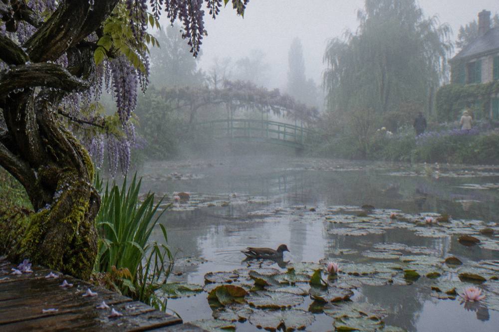 Japanese bridge over the water lily pond at Monet's garden in Giverny