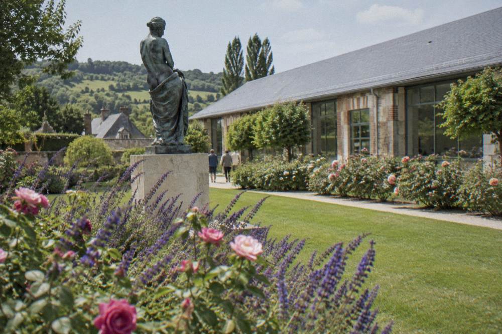 Sculpture and planted beds in the museum garden